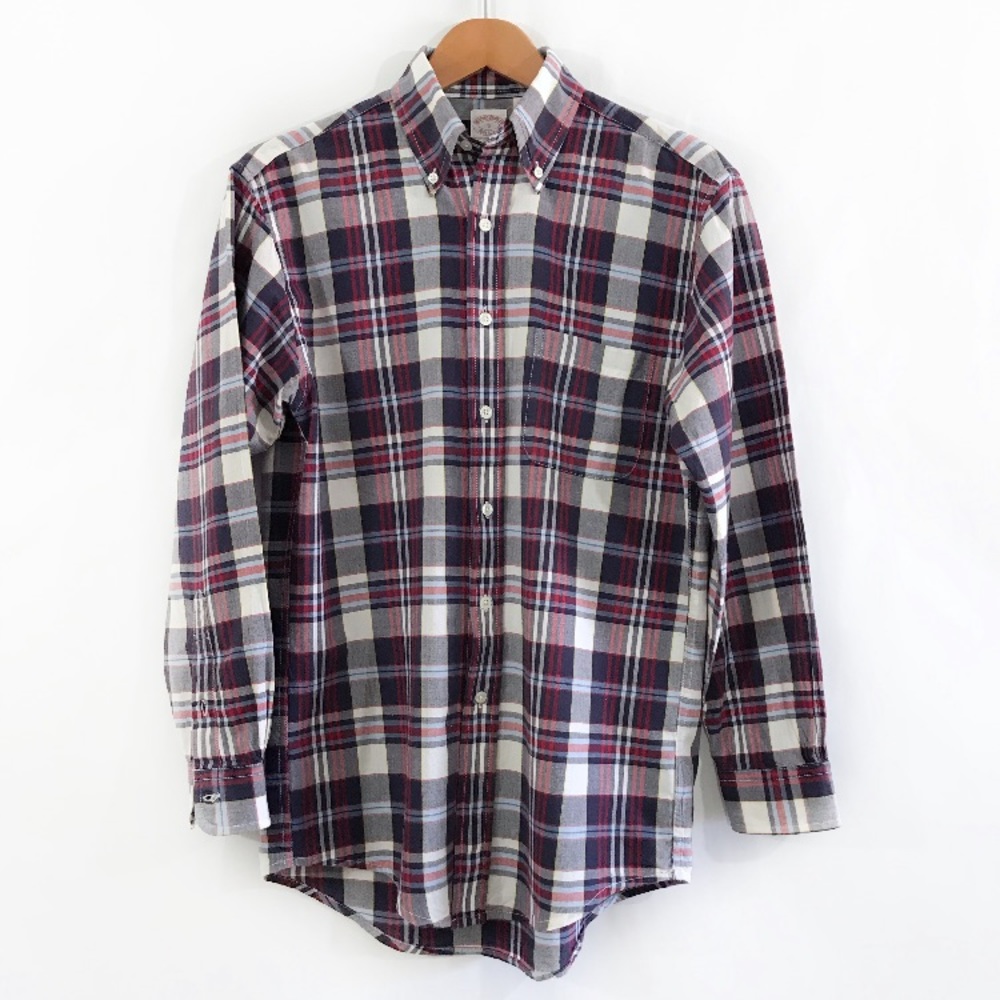 BROOKS BROTHERS Navy/Red Tartan Plaid Button Down
